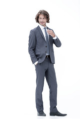 Full length of a fashion male model over white  background.