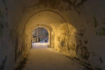 VYBORG, RUSSIA - January 5, 2019 Annenkrone St Anne's Crown of Vyborg on a cold winter sunny day