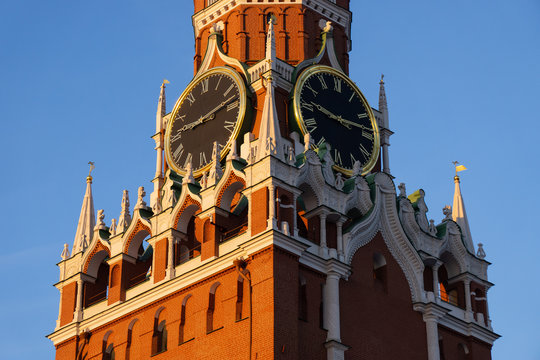 View of the tower of the Moscow Kremlin clock