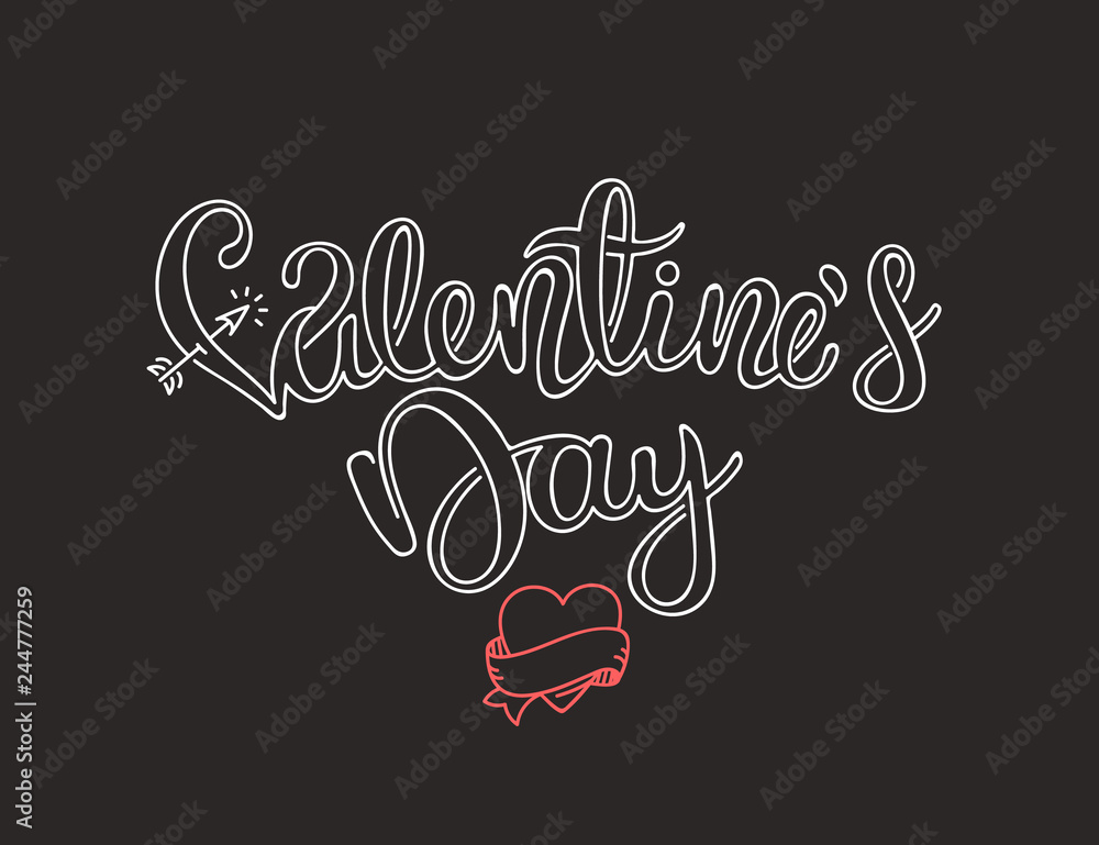 Poster Valentines day calligraphic linear logo. Vector template for design