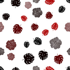 Dark Red vector seamless doodle pattern with flowers, leaves.