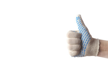 Man shows thumb, worker