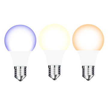 Vector drawing three bright LED lamps with different glow on a transparent background