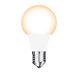 Vector illustration modern LED light bulb with hot glow realistic glowing effect, isolated clip art on white background