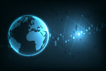 Stock market graph or forex trading chart for business and financial concepts, reports and investment on dark background . Vector illustration