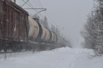 winter, railroad, snowstorm
