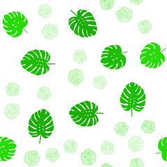 Light Green vector seamless natural background with flowers, leaves.