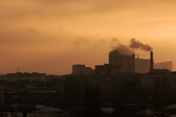 Fototapeta na wymiar soft and gentle colors of dawn over the sleepy city