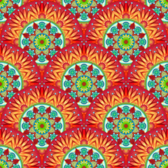 Seamless colorful patchwork pattern with mandala