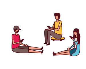 group of people with smartphone avatar character