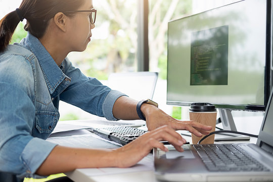 Programmer working in a software development and coding technologies. Website design.Technology concept.