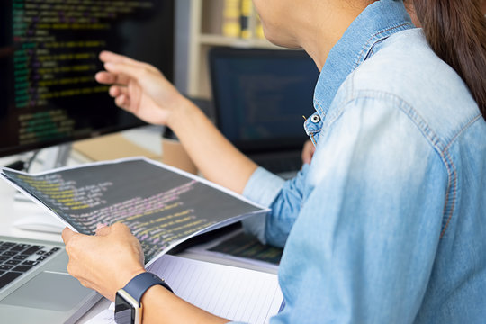 Programmer working in a software development and coding technologies. Website design.Technology concept.