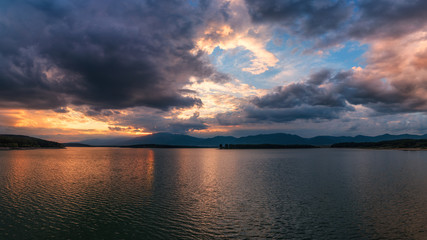 sunset over lake in Bulgaria