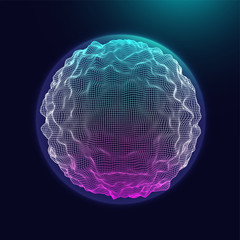 Abstract sphere background with waves. 3D surface.