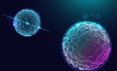 Abstract sphere background with waves. 3D surface. © Alex