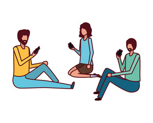 group of people with smartphone avatar character