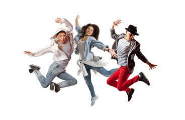 Beautiful young trio in dance studio