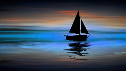 Fototapeta na wymiar Boat Sailing Sunset Ocean Water Wave