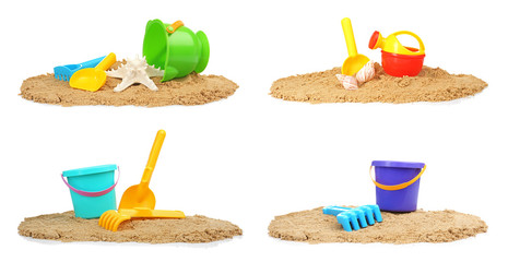 Set of beach objects for kids on white background. Baby accessories