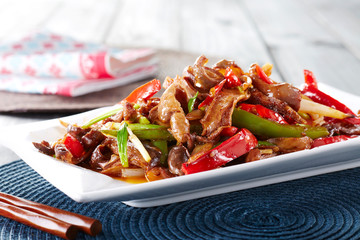Delicious Chinese food, fried meat with chili

