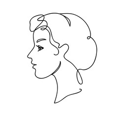 Face Silhouette vector illustration. Young attractive girl. Continuous drawing. Line art concept design.