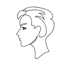 Face Silhouette vector illustration. Young attractive guy. Continuous drawing. Line art concept design