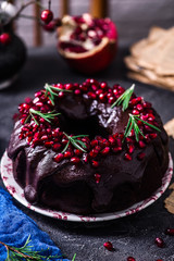 Chocolate band cake with pomergrenate.style vintage