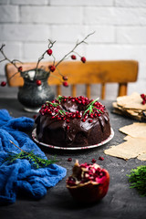 Chocolate band cake with pomergrenate.style vintage