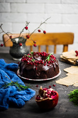 Chocolate band cake with pomergrenate.style vintage