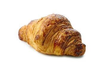 Single fresh crispy croissant on white background