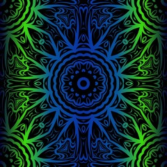 Mandala Seamless Floral Pattern. Design For Square Fashion Print. Vector Illustration. Blue, green color