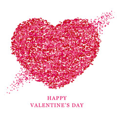 Pink heart made of dots. Happy Valentine's Day. Congratulatory card.