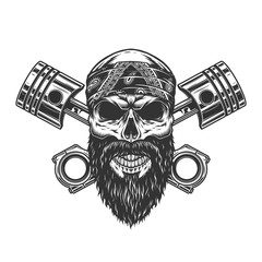 Vintage severe biker skull in bandana