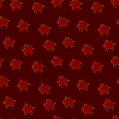 Seamless pigs pattern. Symbol of 2019 on the Chinese calendar. Pig background for textiles, fabrics, cotton fabric, covers, wallpaper, print, gift wrapping, postcard, scrapbooking, bedding.Raster copy