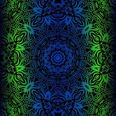 Obraz premium Mandala Seamless Floral Pattern. Design For Square Fashion Print. Vector Illustration. Blue, green color