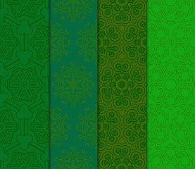 Set of Abstract Vector Seamless Pattern With Abstract Floral And Leave Style.Green color. For Modern Interiors Design, Wallpaper, Textile Industry.