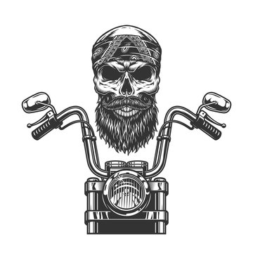 Vintage Monochrome Biker Skull In Bandana