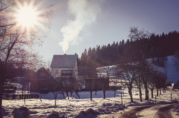 romantic cottage in winter time