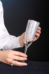 the process of crystal decoration of bottles and glasses