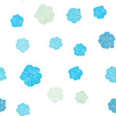 Light Blue, Green vector seamless doodle texture with flowers.