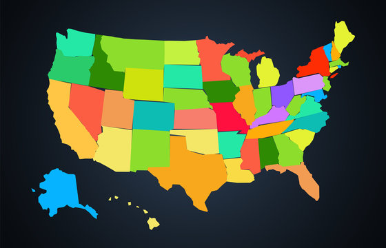 Colorful Map Of United States Of America Vector