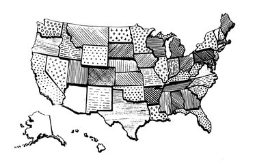 Drawing Art Map Of United States Of America Funny