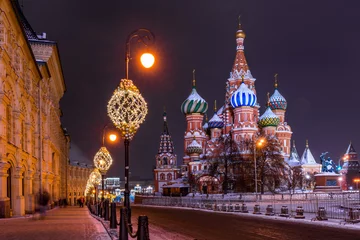 Peel and stick wall murals Moscow saint basil's cathedral in winter time in moscow russia. One of the most beautiful places in the world.