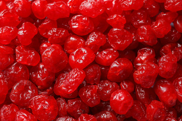 Heap of sweet cherries, closeup. Dried fruit as healthy snack