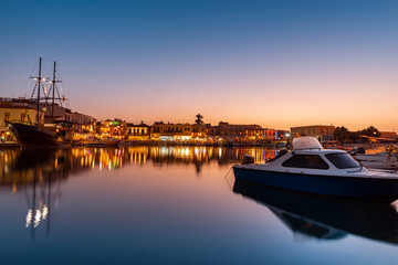 Fototapeta premium Greece, Crete Rethymno, old venetian harbor at the night.