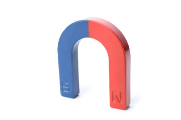 Red and blue horseshoe magnet isolated on white