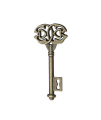 Bronze vintage ornate key on white background