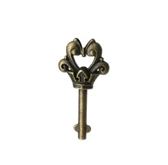 Bronze vintage ornate key on white background