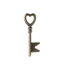 Bronze vintage ornate key on white background