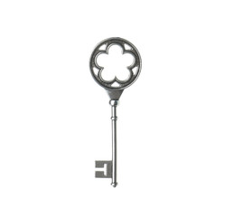 Steel vintage ornate key on white background